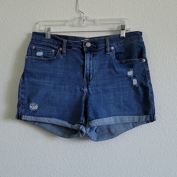 LEVI'S Shorts Denim Mid Length Jean Distressed Cuffed Hem Red Tab Size 31 Blue - Picture 1 of 9
